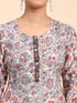 Noor Premium Printed PolySilk Chikankari Long gown for Women -Silver Floral Print